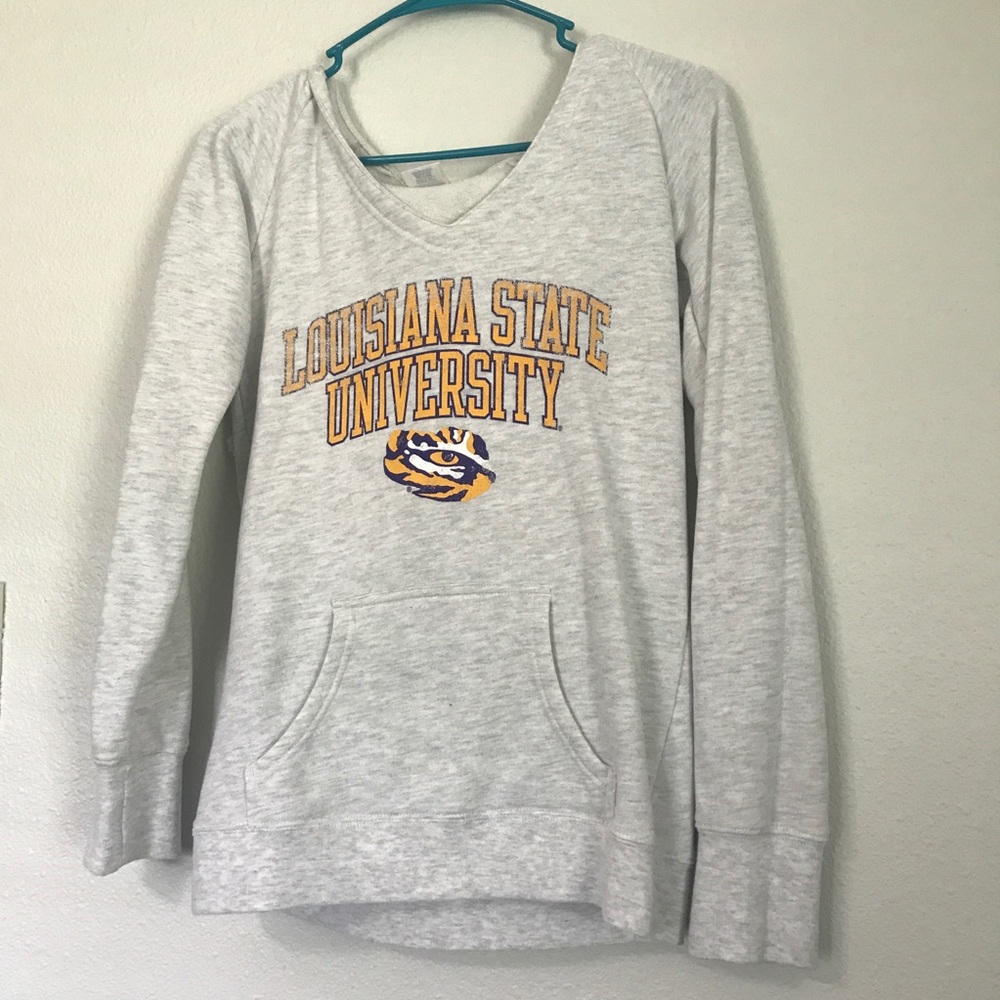 Grey LSU v-neck pullover!